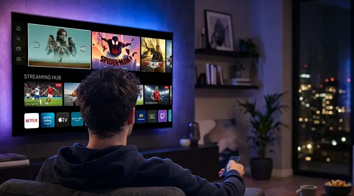 Family and viewers enjoying television streaming at home