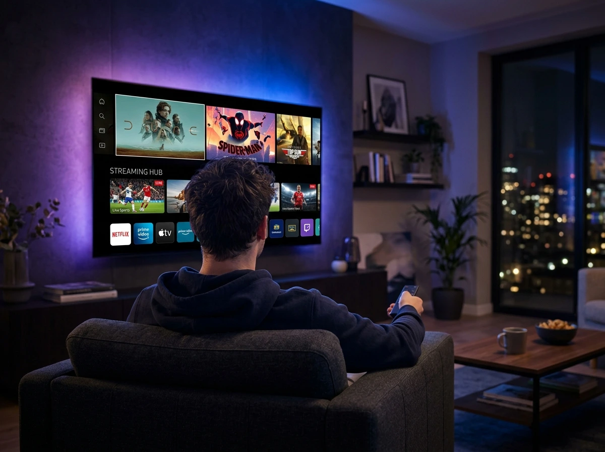 Living room television streaming with Sky Glass IPTV